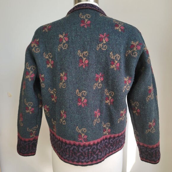 Newton Trading Co. Shetland Wool Iceland Cottagecore Floral Zip Up Cardigan PM - Picture 4 of 16